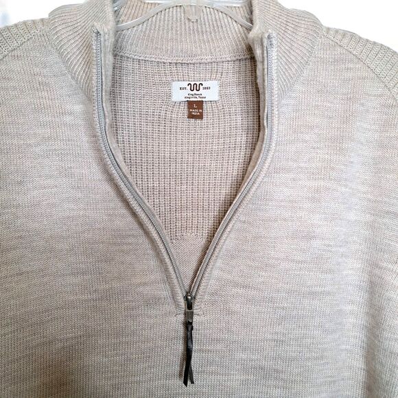 King Ranch Mens Large Beige Cardigan Sweater Merino Wool Blend Knit Quarter Zip - Picture 4 of 13